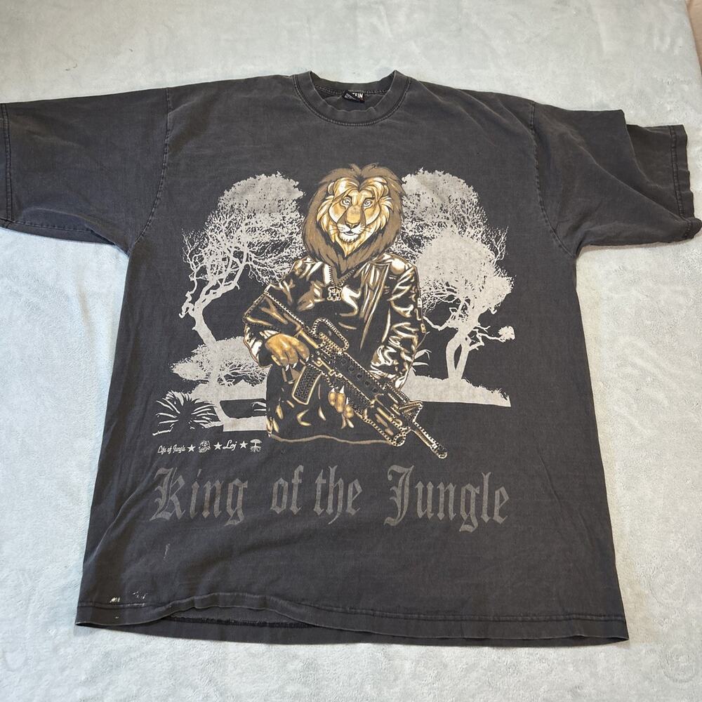Vintage King Of The Jungle Scarface Style Shirt Mens 3XL Lion Chopper Y2K Bling